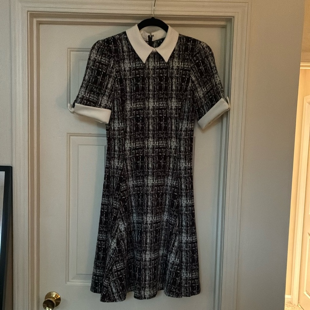 DKNY Plaid Fit and Flare Dress with Contrast Collar, Like New
